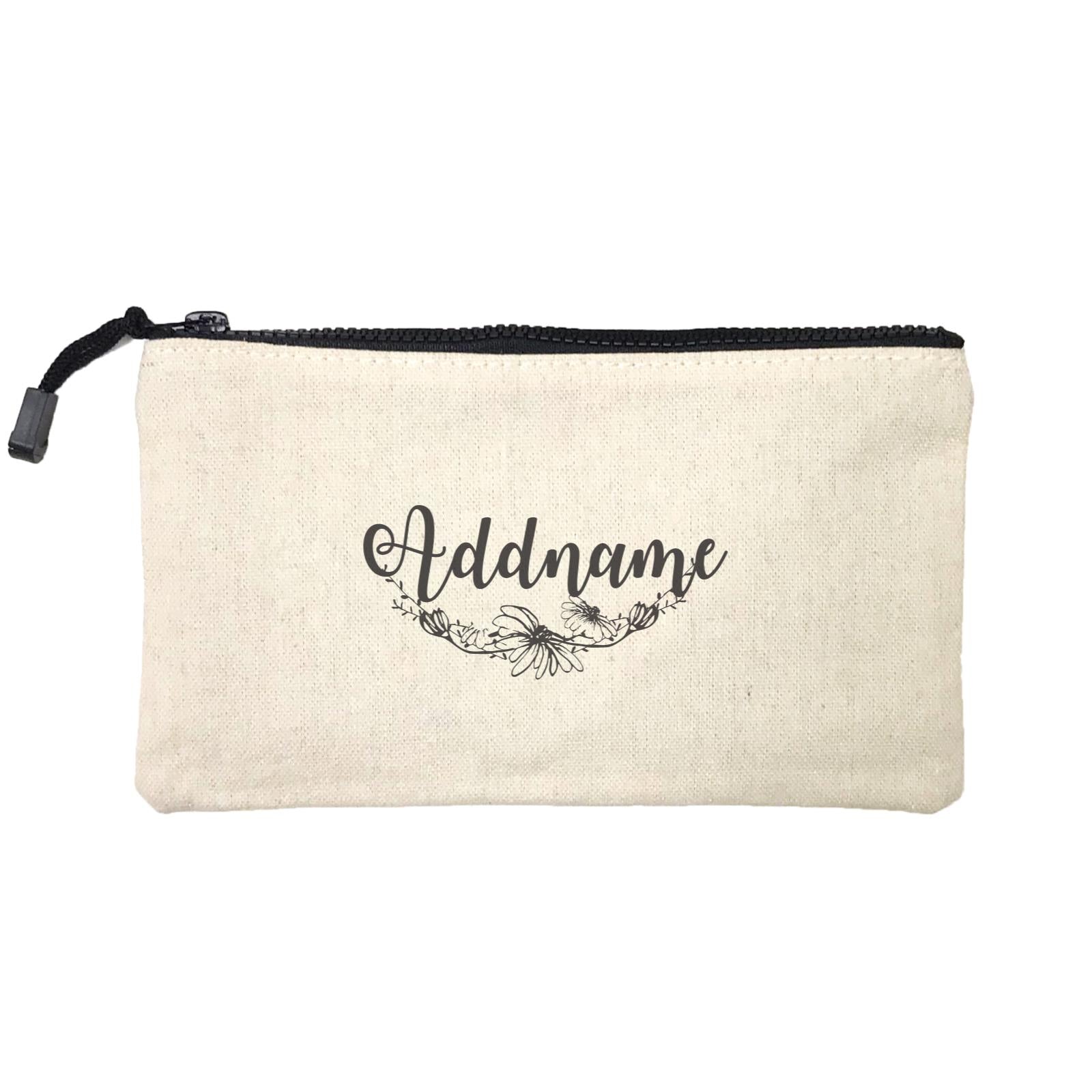 Bridesmaid Monochrome Floral and Leaves Addname Mini Accessories Stationery Pouch