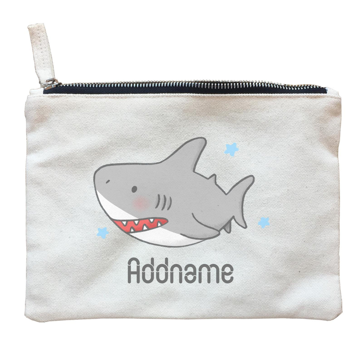 Cute Hand Drawn Style Shark Addname Zipper Pouch