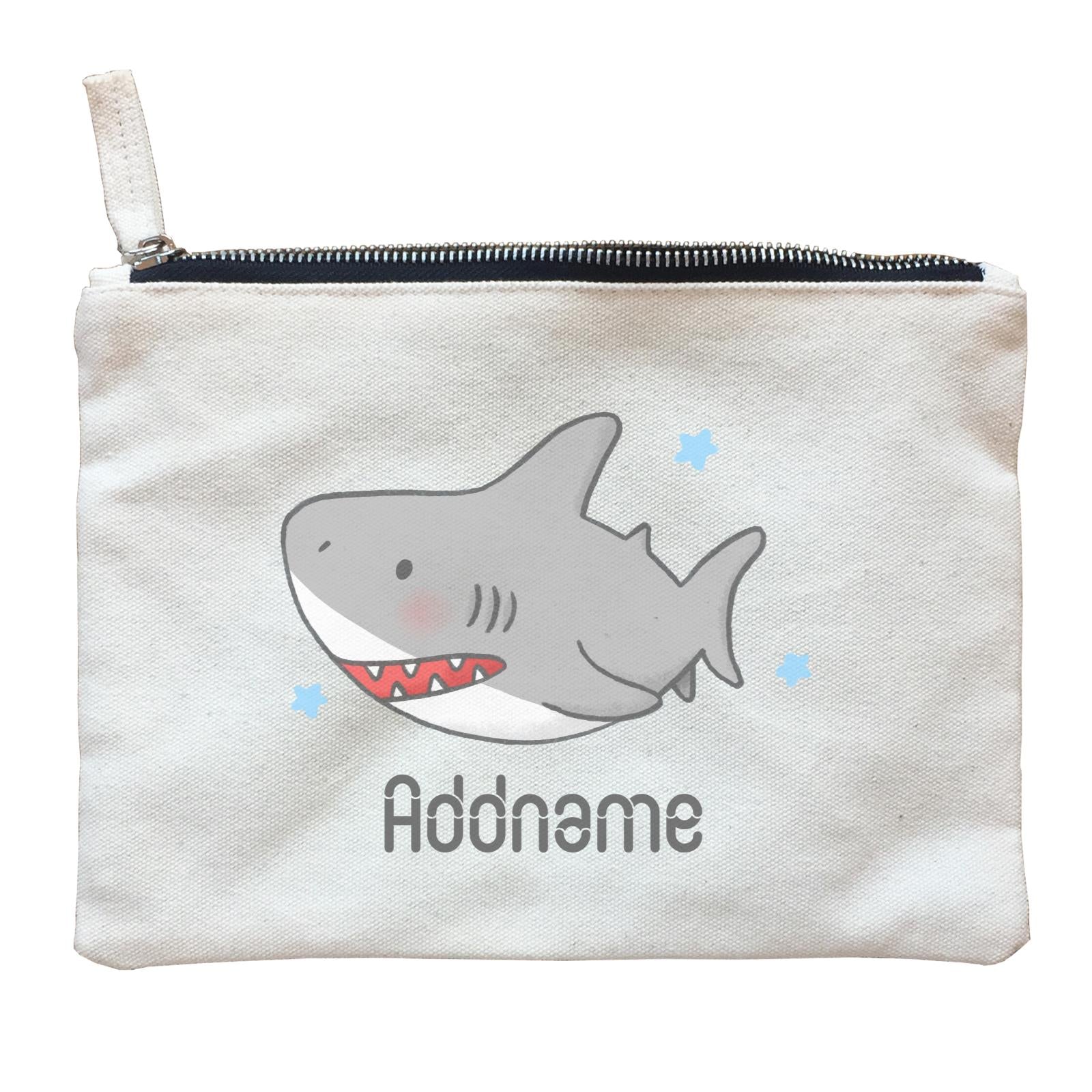 Cute Hand Drawn Style Shark Addname Zipper Pouch