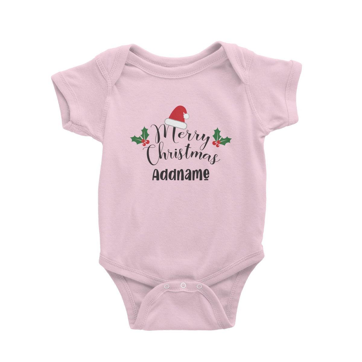 Christmas Series Merry Christmas with Santa Hat and Holly Baby Romper