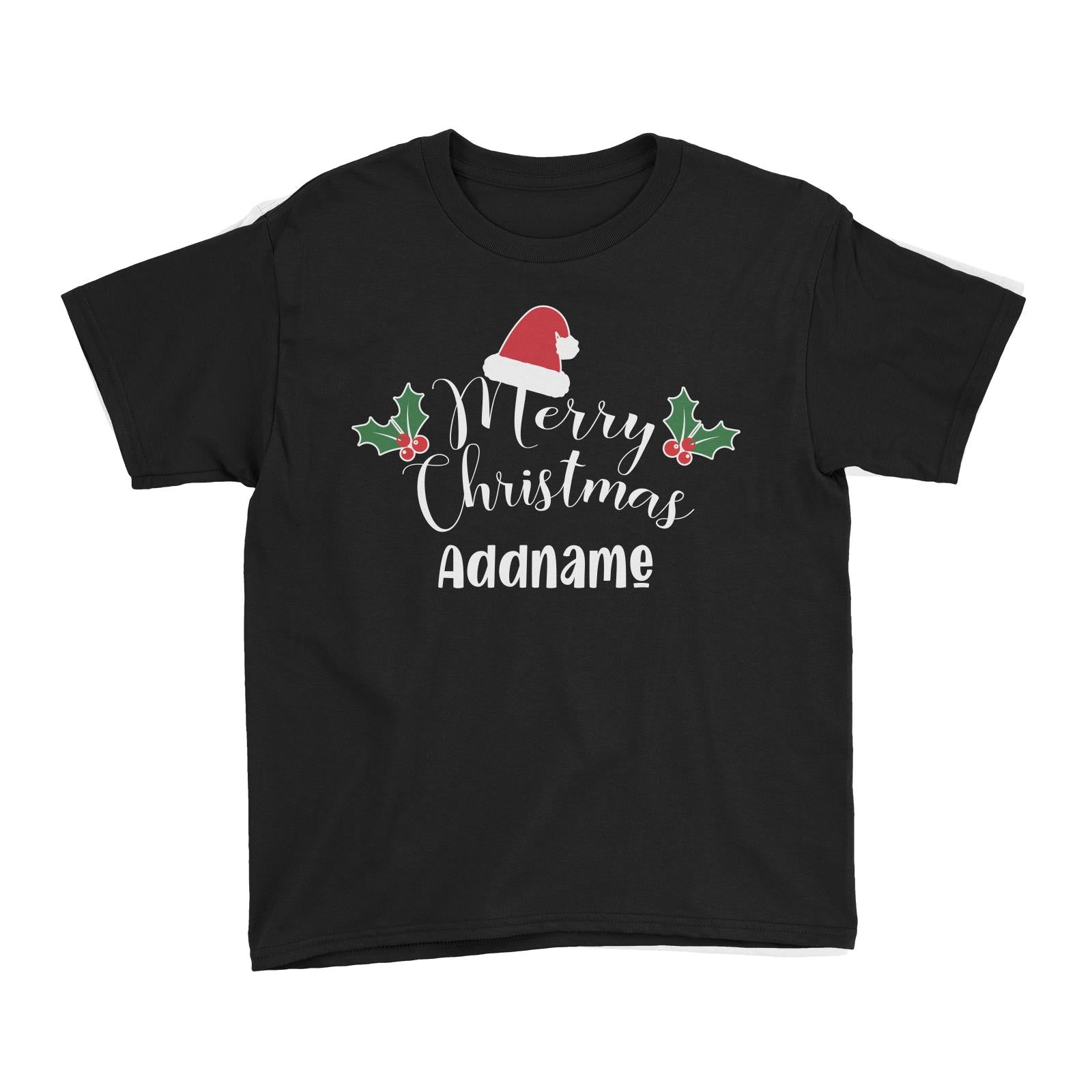 Christmas Series Merry Christmas with Santa Hat and Holly Kid's T-Shirt