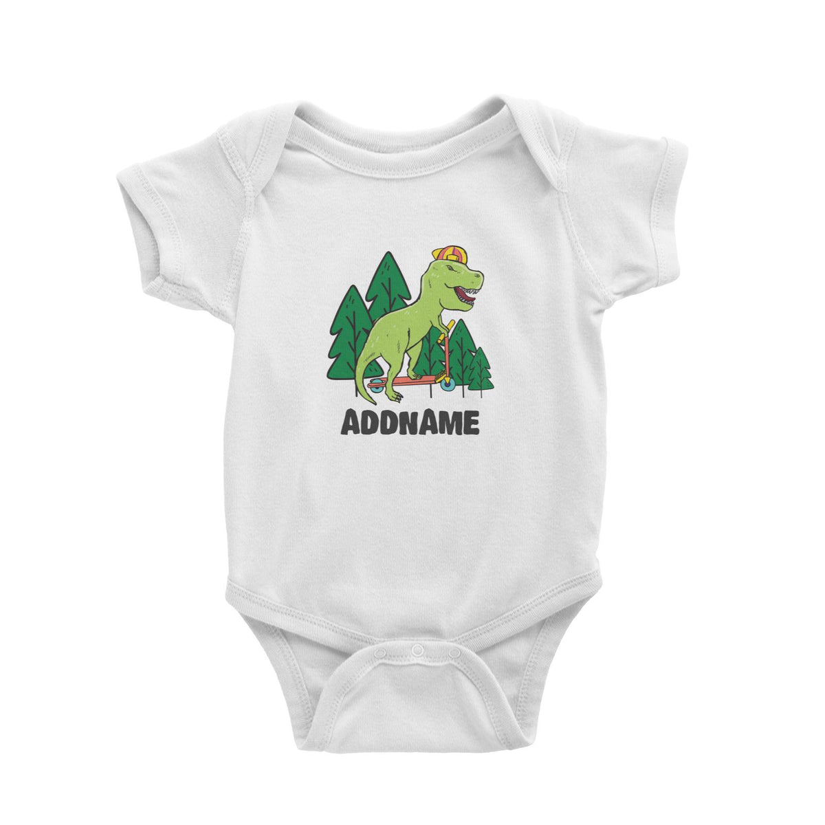 Super Cute Dinosaur Rides Scooter Into Woods Baby Romper