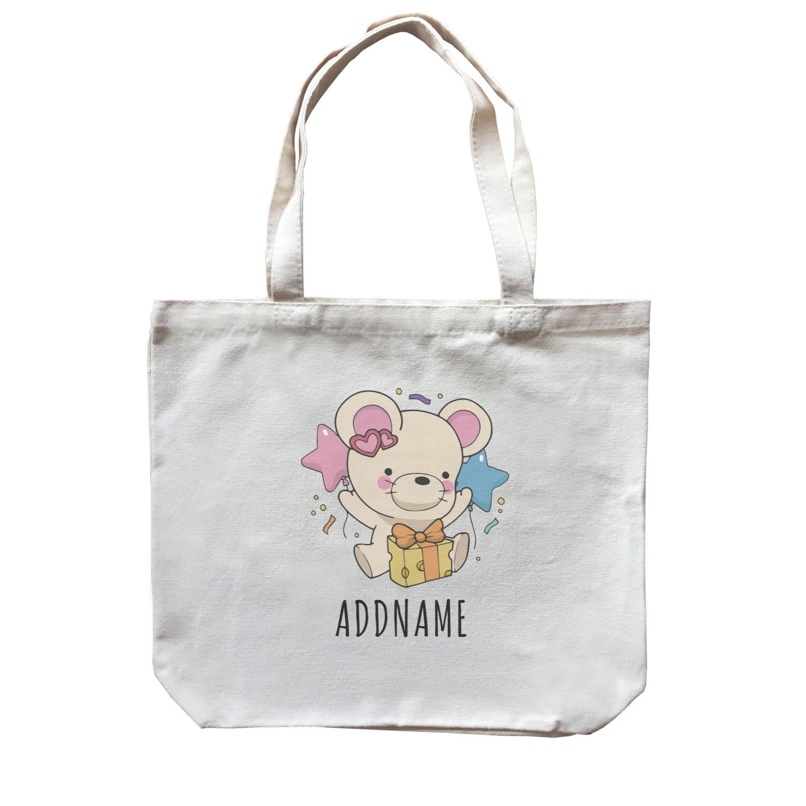 Birthday Sketch Animals Mouse with Cheese Present Addname Canvas Bag