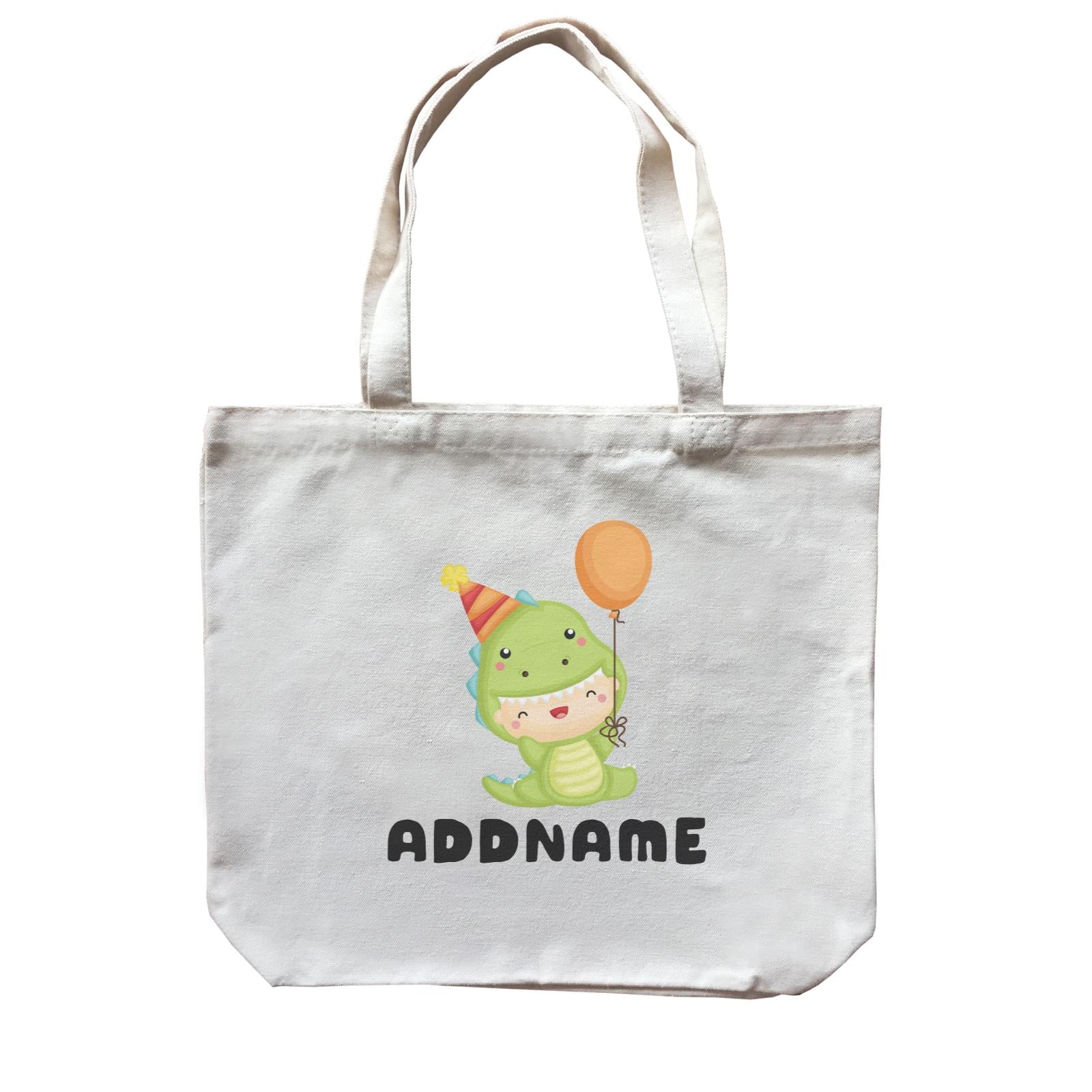 Birthday Dinosaur Happy Baby Wearing Dinosaur Suit And Party Hat Addname Canvas Bag