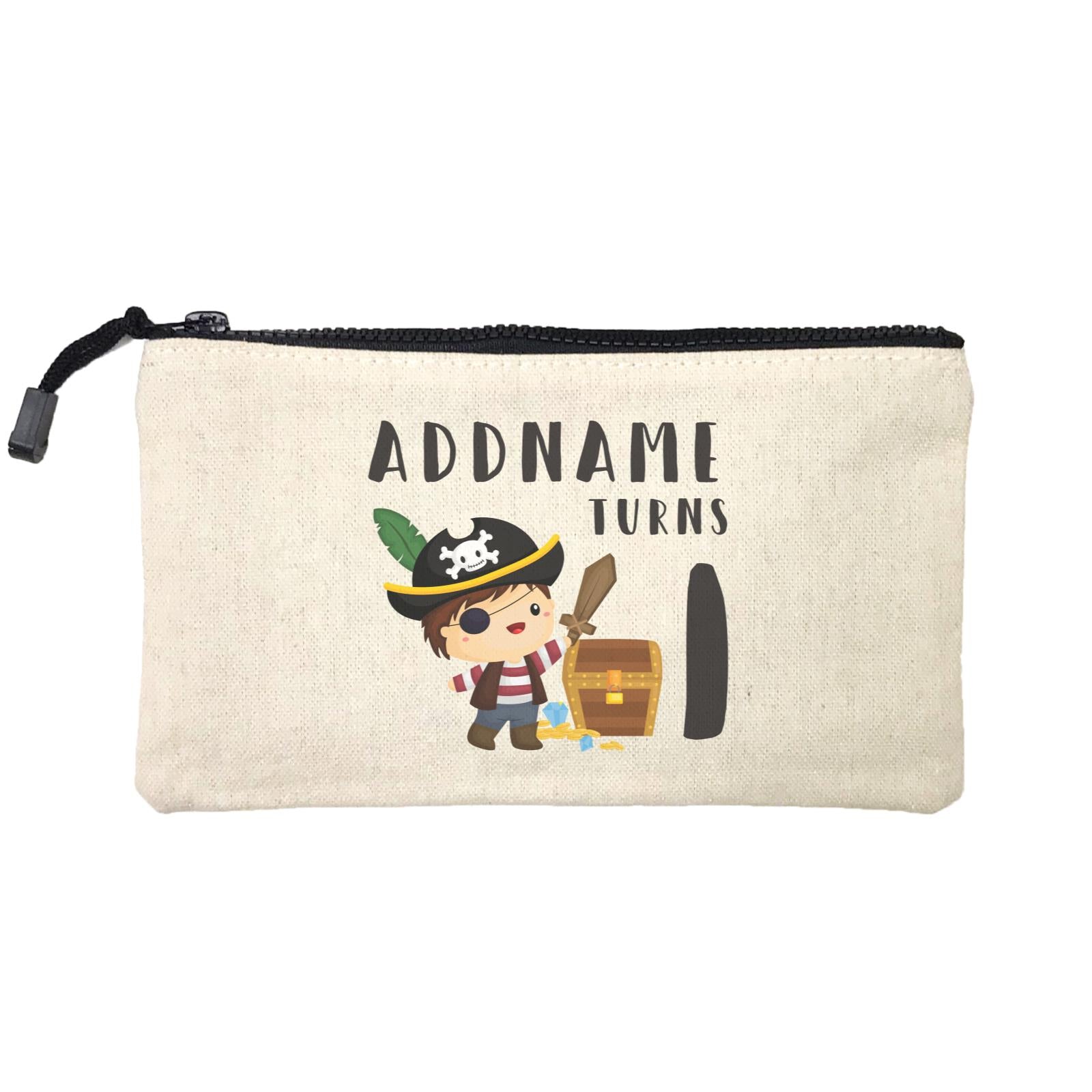 Birthday Pirate Happy Boy Captain With Treasure Chest Addname Turns 1 Mini Accessories Stationery Pouch