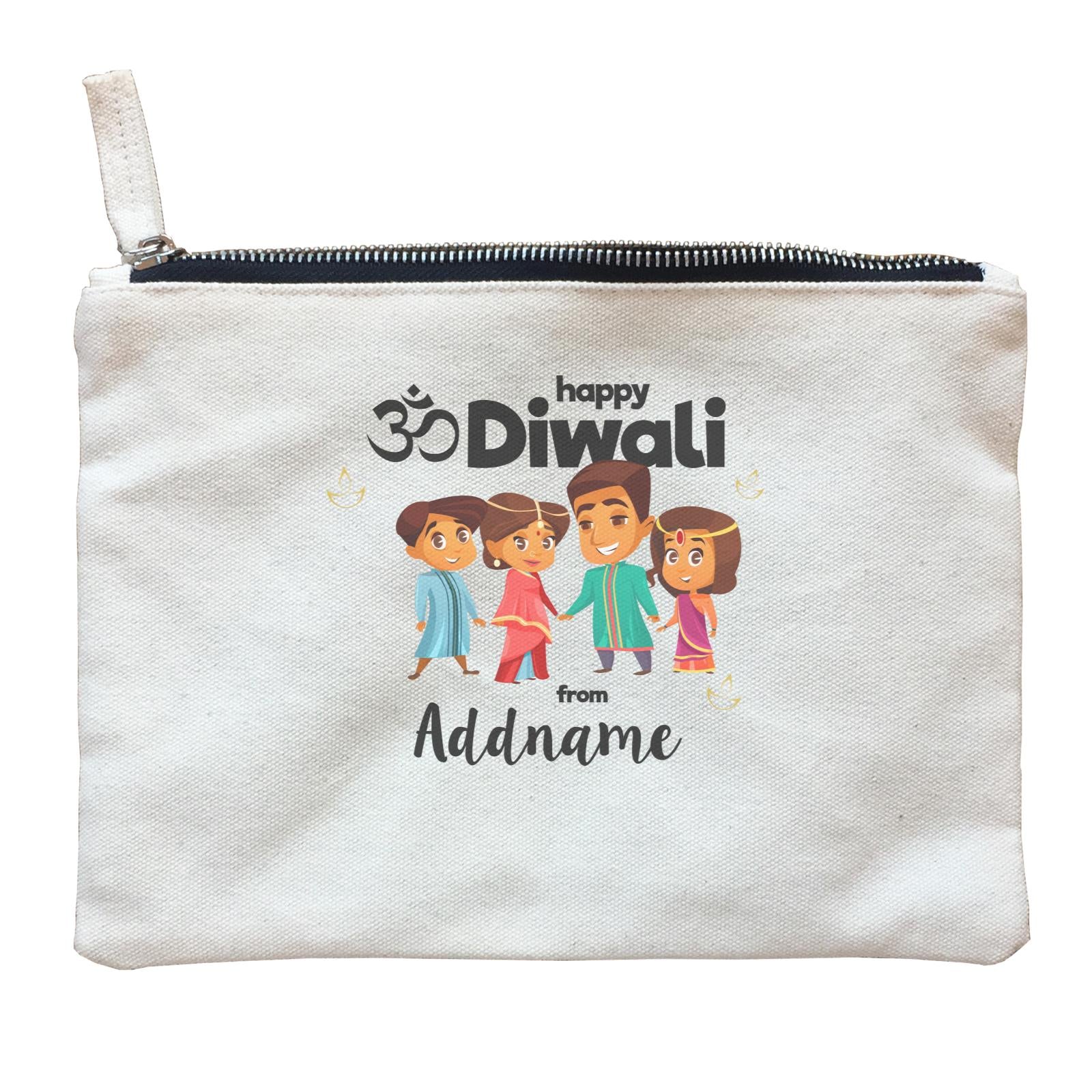 Cute Family Of Four OM Happy Diwali From Addname Zipper Pouch