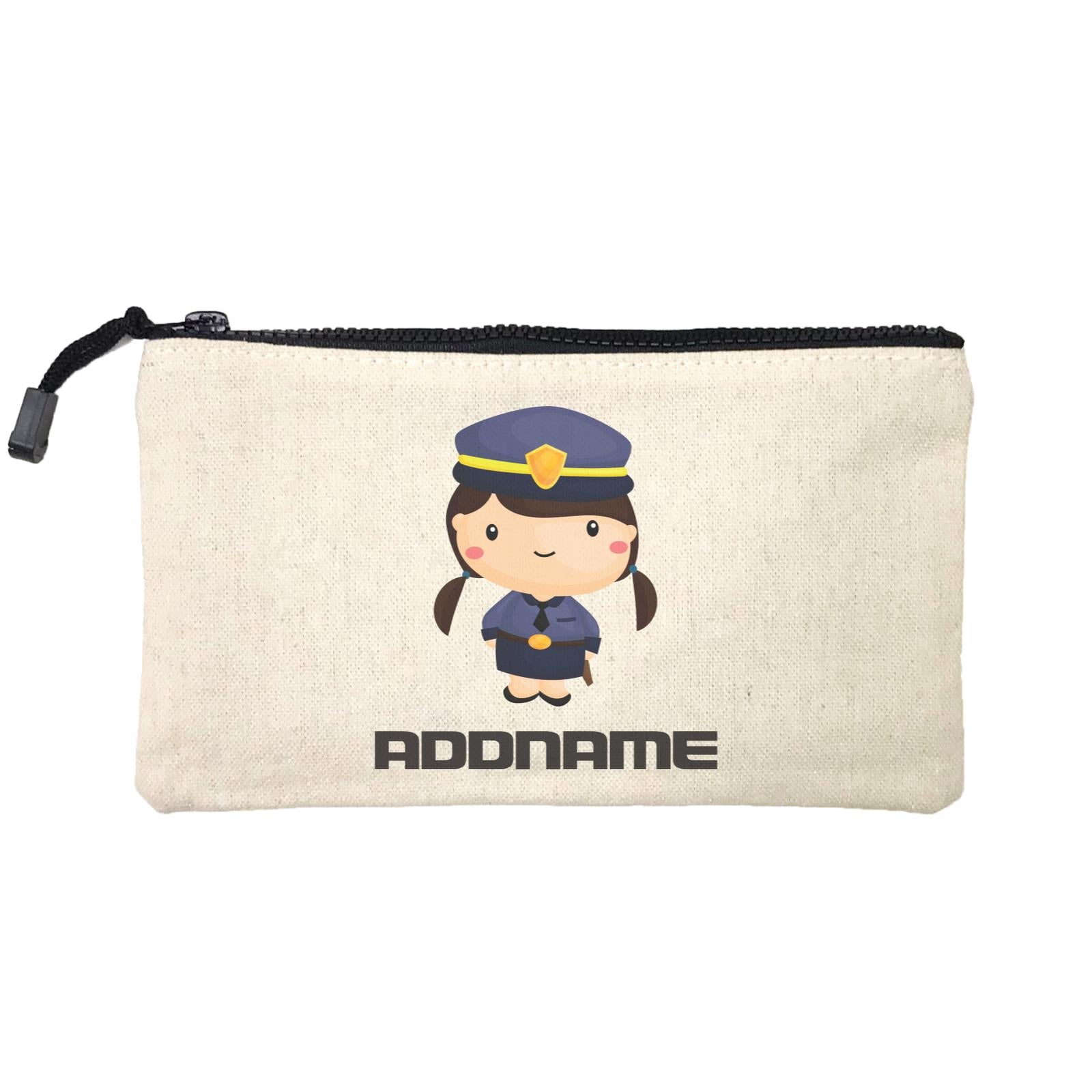 Birthday Police Officer Long Twin Pony Tails Girl In Suit Addname Mini Accessories Stationery Pouch