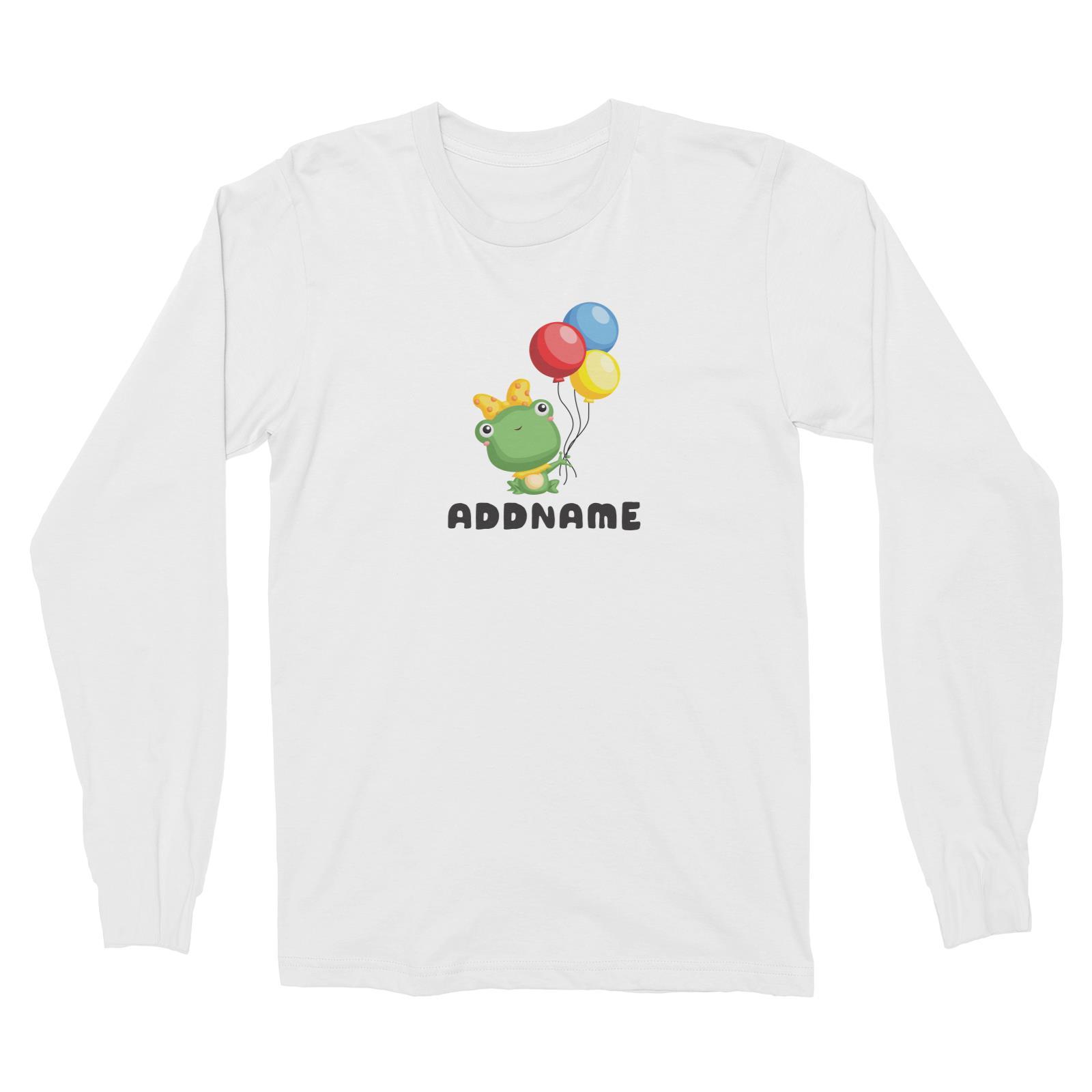 Birthday Frog Frog Girl Holding Balloons Addname Long Sleeve Unisex T-Shirt