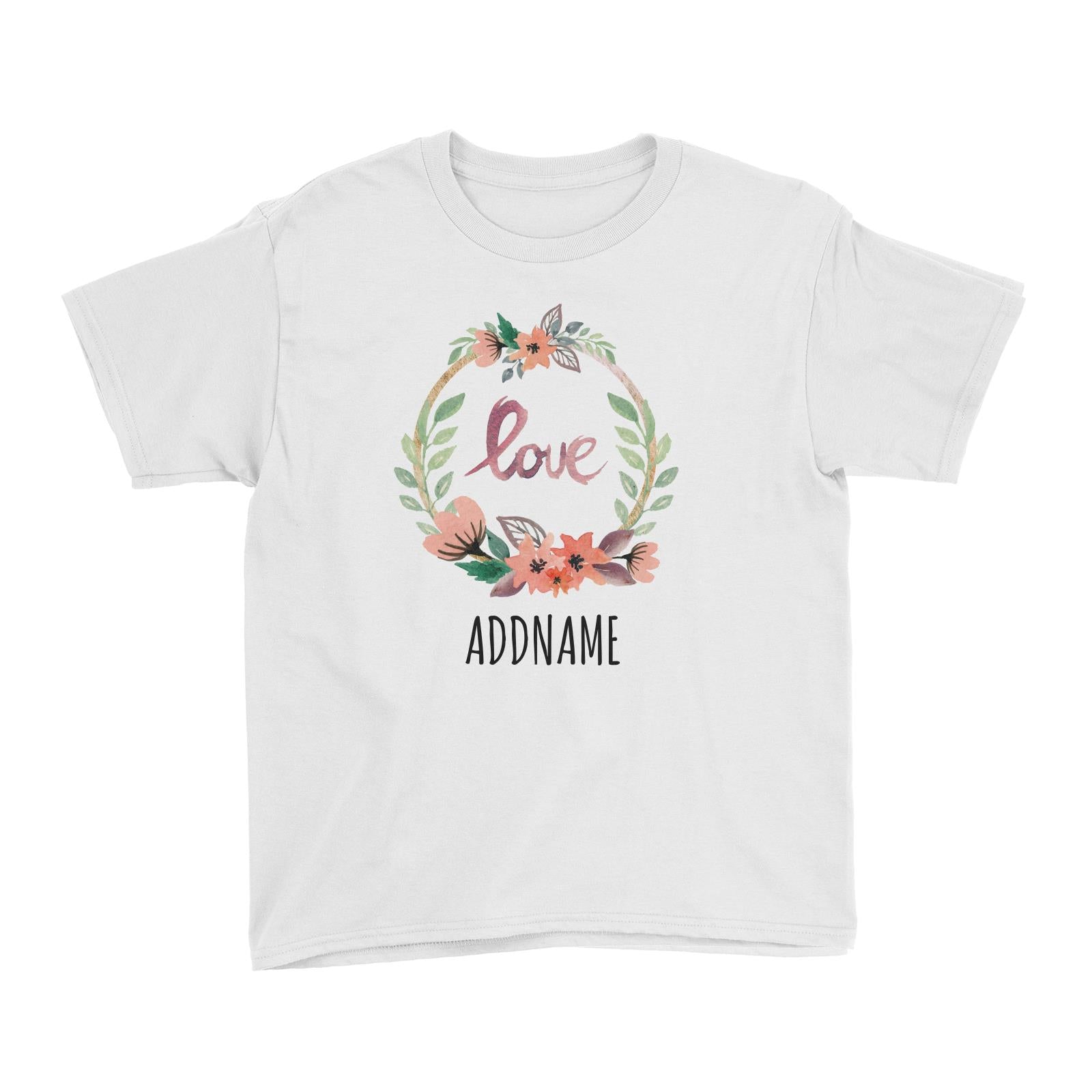 Watercolour Love Flower Garland White White Kid's T-Shirt  Matching Family Personalizable Designs