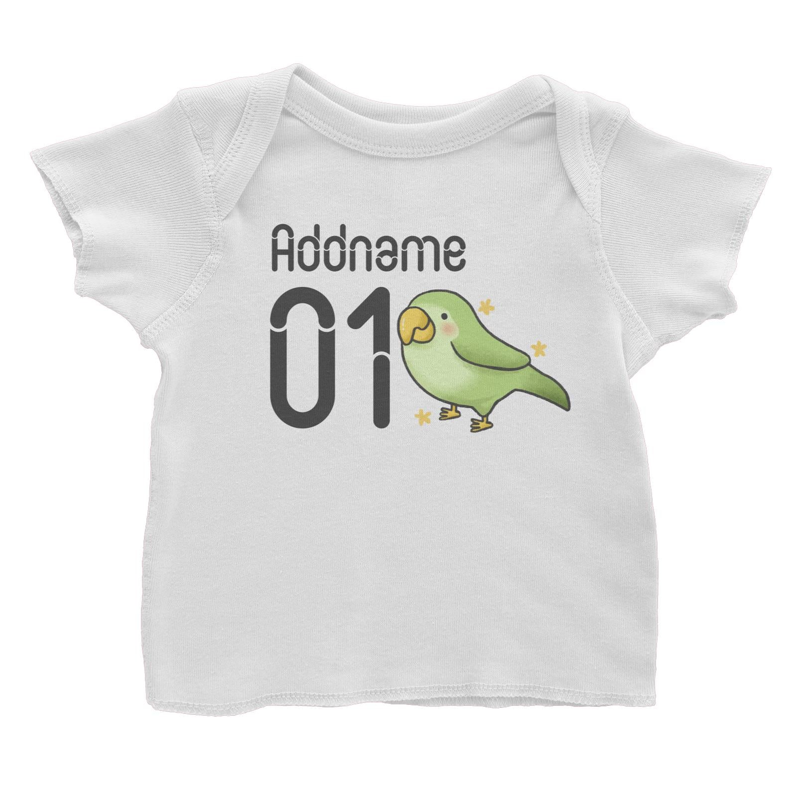 Name and Number Cute Hand Drawn Style Parrot Baby T-Shirt