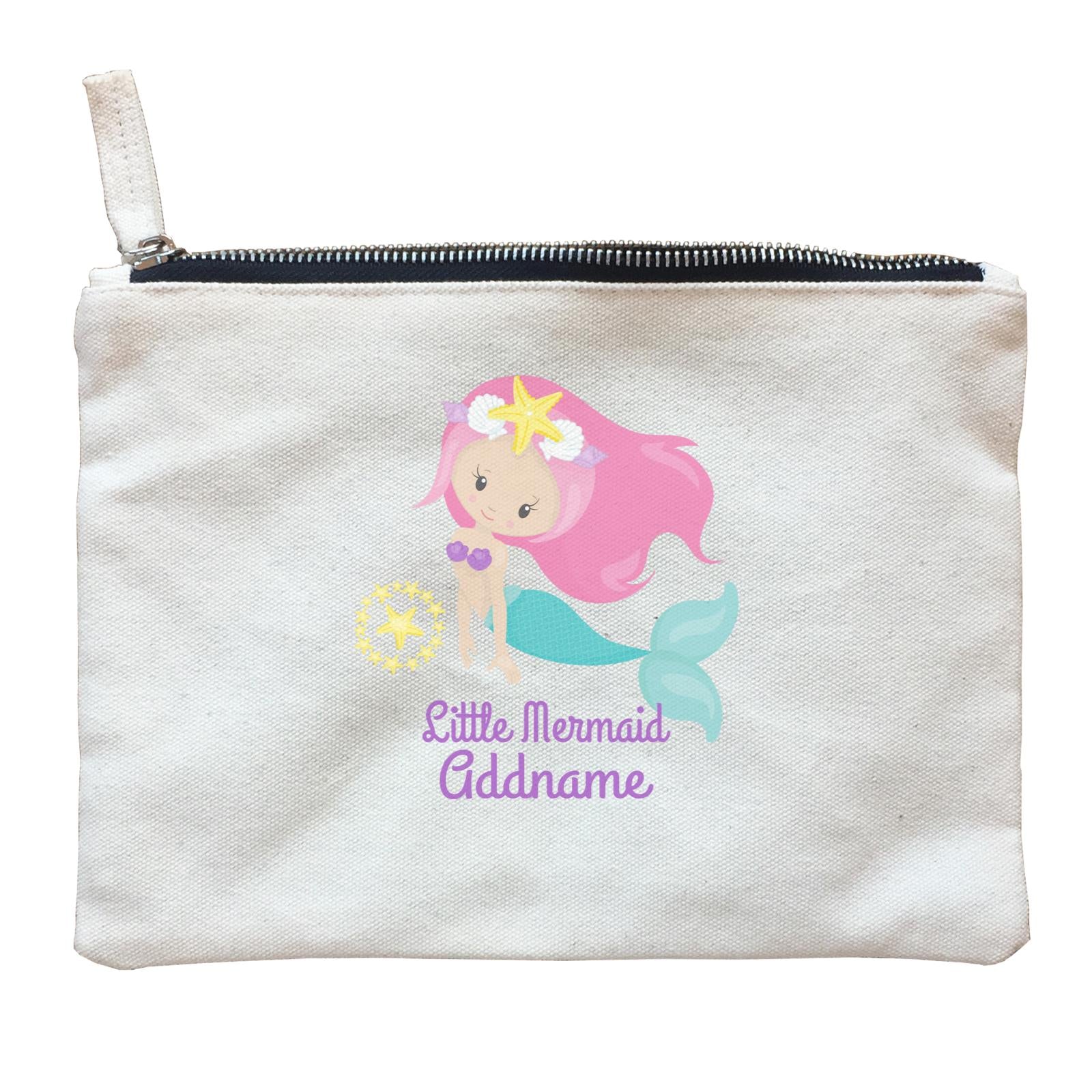Little Mermaid Swimming with Starfish Emblem Addname Zipper Pouch