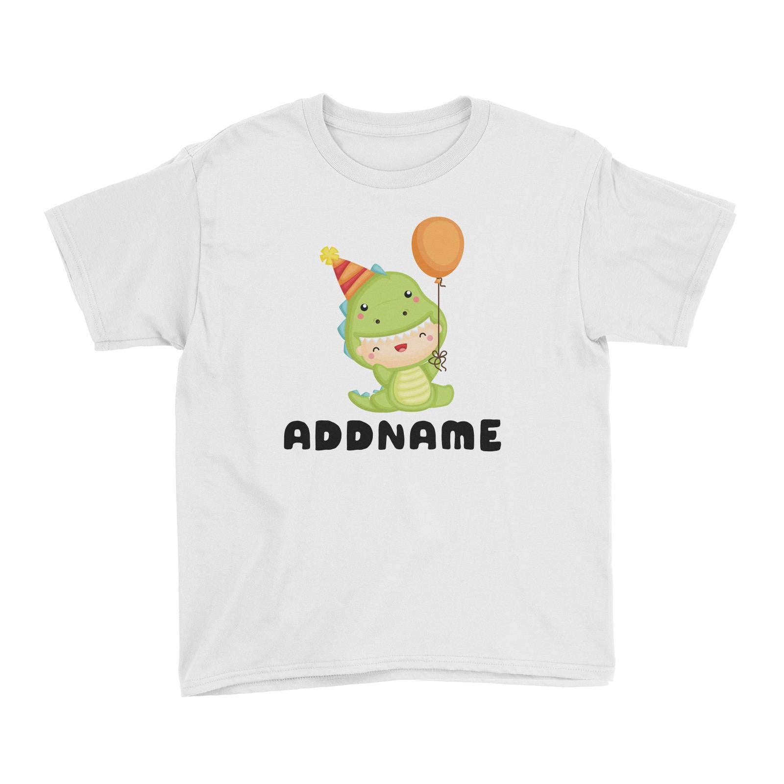 Birthday Dinosaur Happy Baby Wearing Dinosaur Suit And Party Hat Addname Kid's T-Shirt