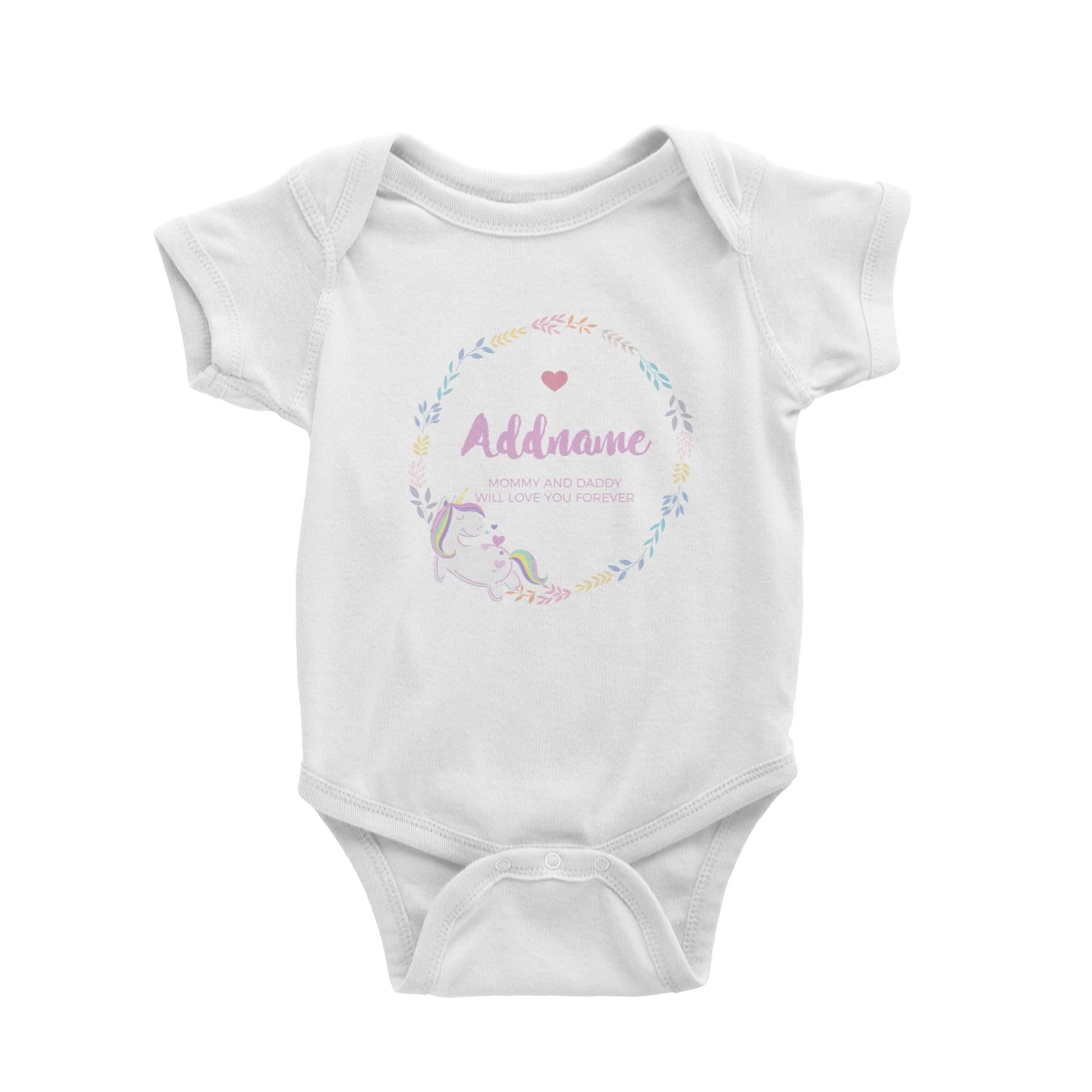 Pastel Colours Leaf Wreath with Unicorn Personalizable with Name and Text Baby Romper