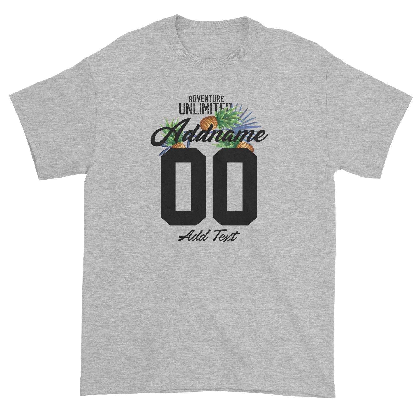 Adventure Unlimited with Pineapples Personalizable with Name Number and Text Unisex T-Shirt