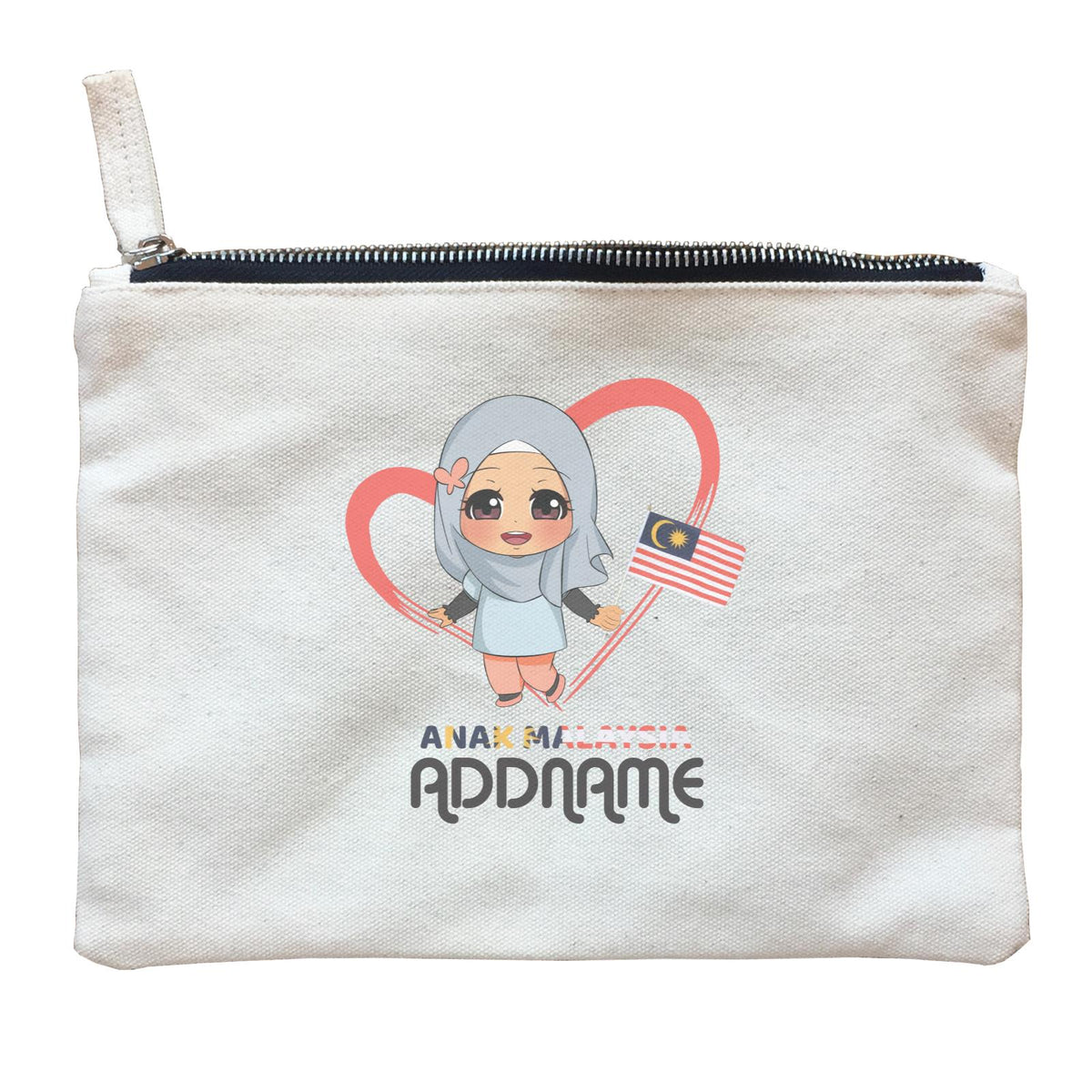 Merdeka Series Anak Malaysia Love Malay Girl Addname Zipper Pouch