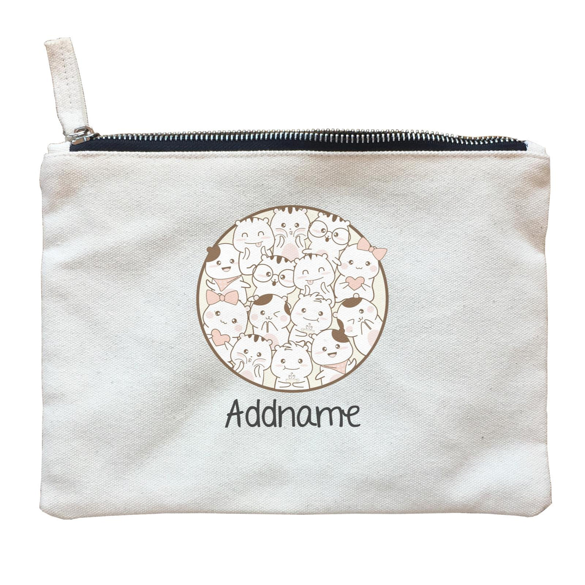 Cute Animals And Friends Series Cute Hamster Group Circle Addname Zipper Pouch