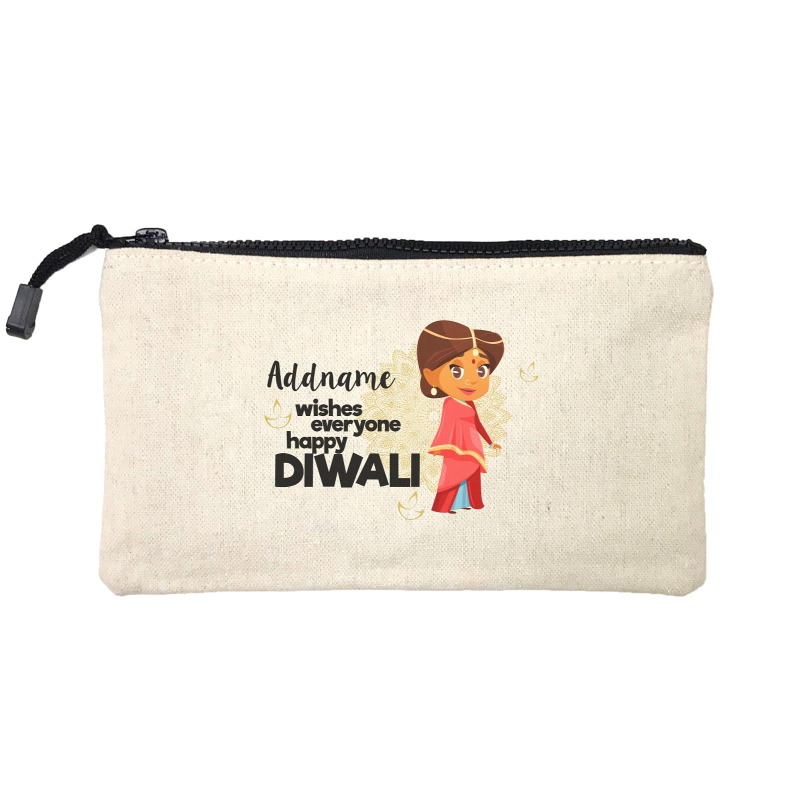 Cute Woman Wishes Everyone Happy Diwali Addname Mini Accessories Stationery Pouch