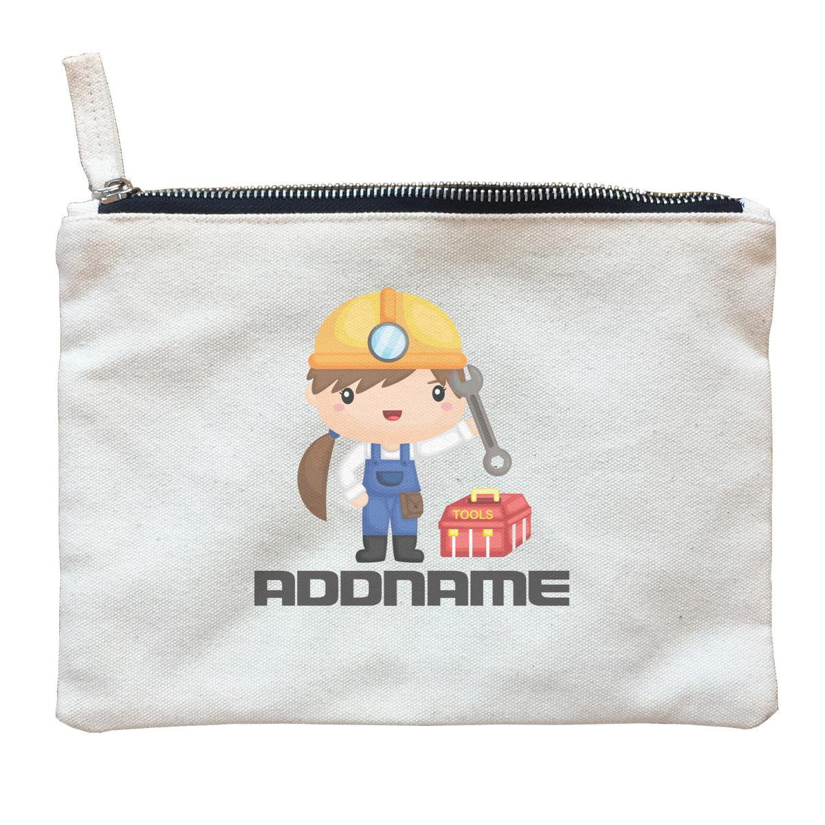 Birthday Construction Repair Worker Girl Addname Zipper Pouch