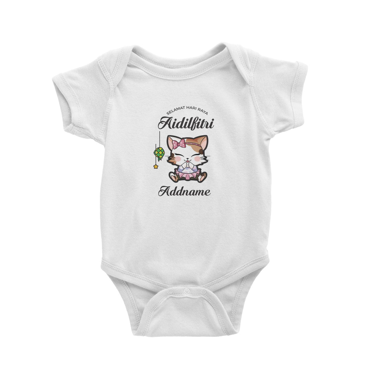 Raya Cute Animals Baby Girl Cat Wishes Selamat Hari Raya Aidilfitri Baby Romper