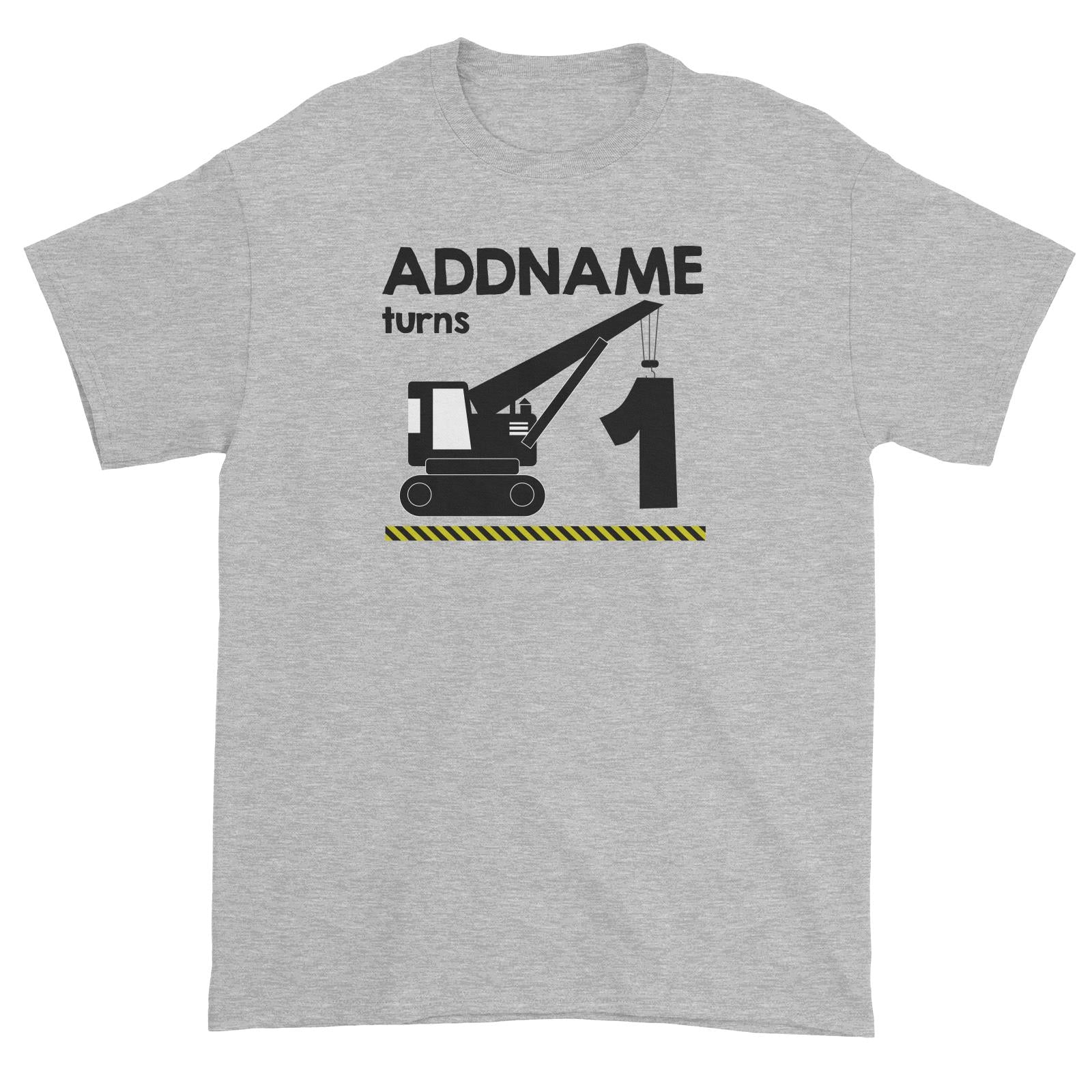 Construction Birthday Theme Crane Personalizable with Name and Number Unisex T-Shirt