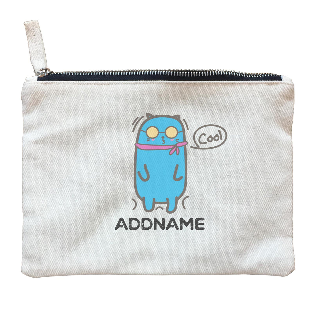 Cute Animals And Friends Series Cool Blue Cat With Sunglasses Addname Zipper Pouch
