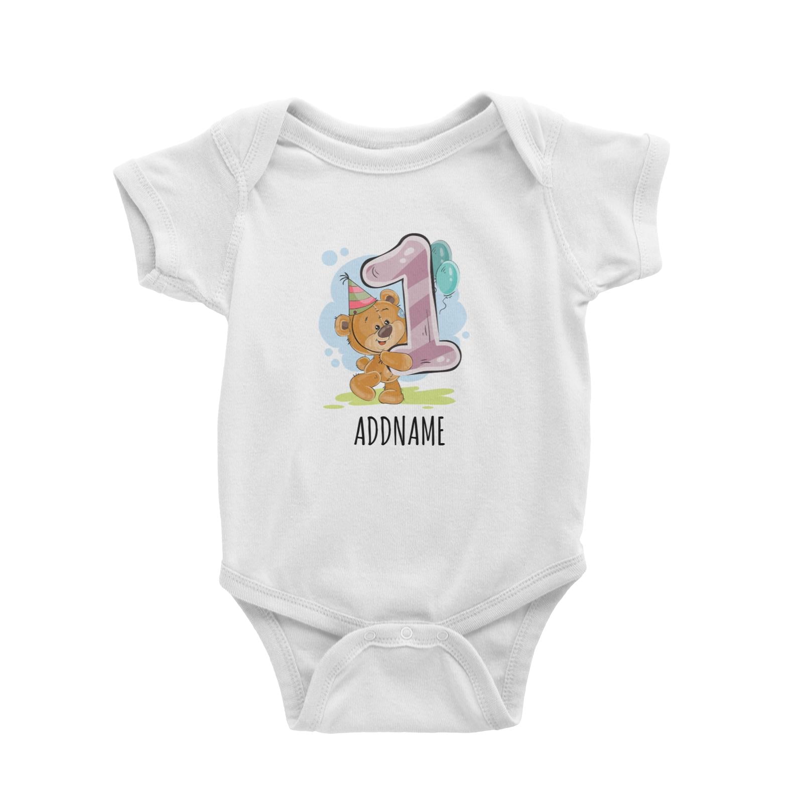 Cartoon Bear 1st Birthday White White Baby Romper