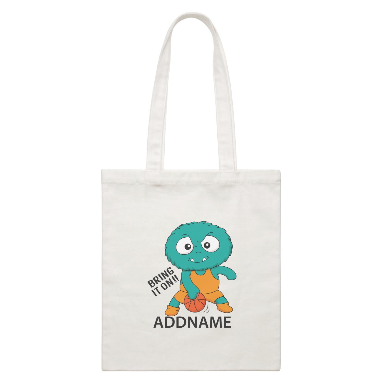 Cool Cute Monster Bring It On Basketball Monster Addname White Canvas Bag