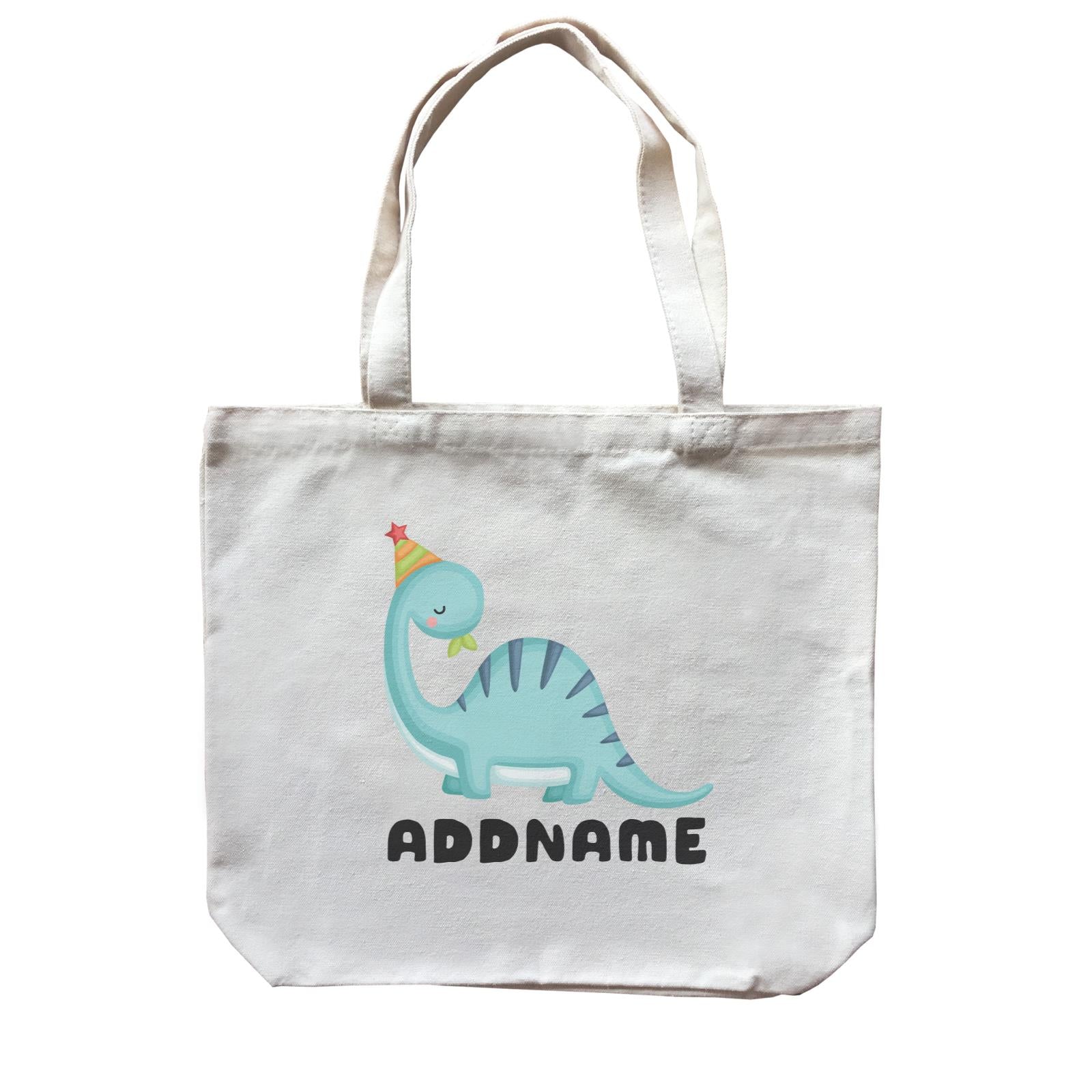 Birthday Dinosaur Happy Blue Long Neck With Party Hat Addname Canvas Bag
