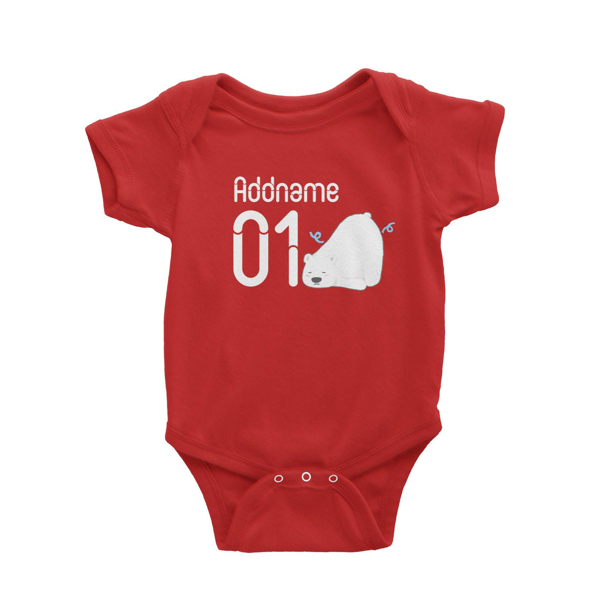 Name and Number Cute Hand Drawn Style Polar Bear Baby Romper