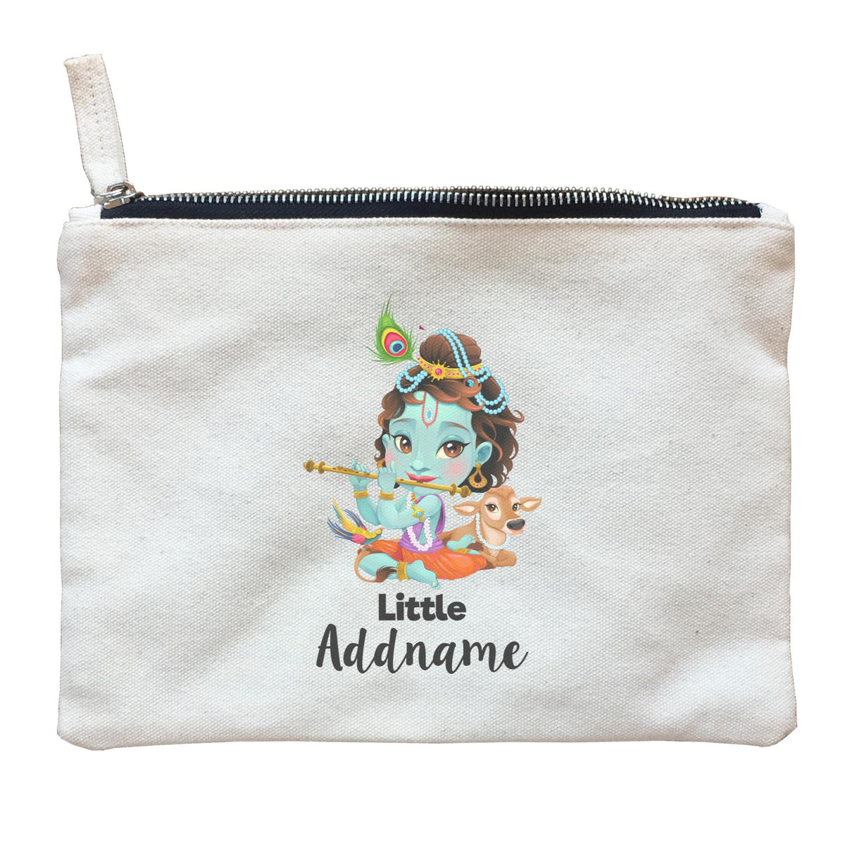 Artistic Krishna Playing Flute with Cow Little Addname Zipper Pouch