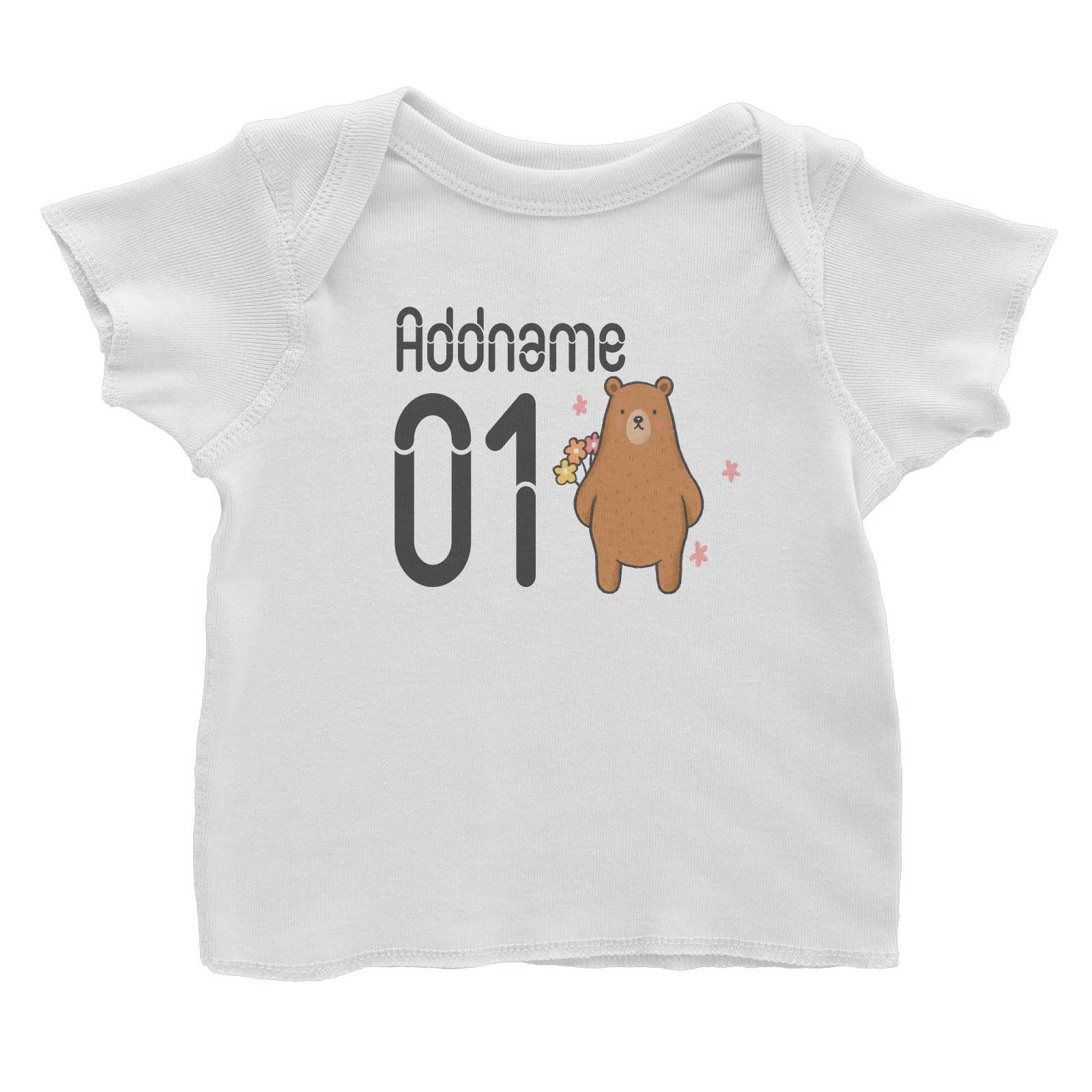 Name and Number Cute Hand Drawn Style Bear Baby T-Shirt (FLASH DEAL)