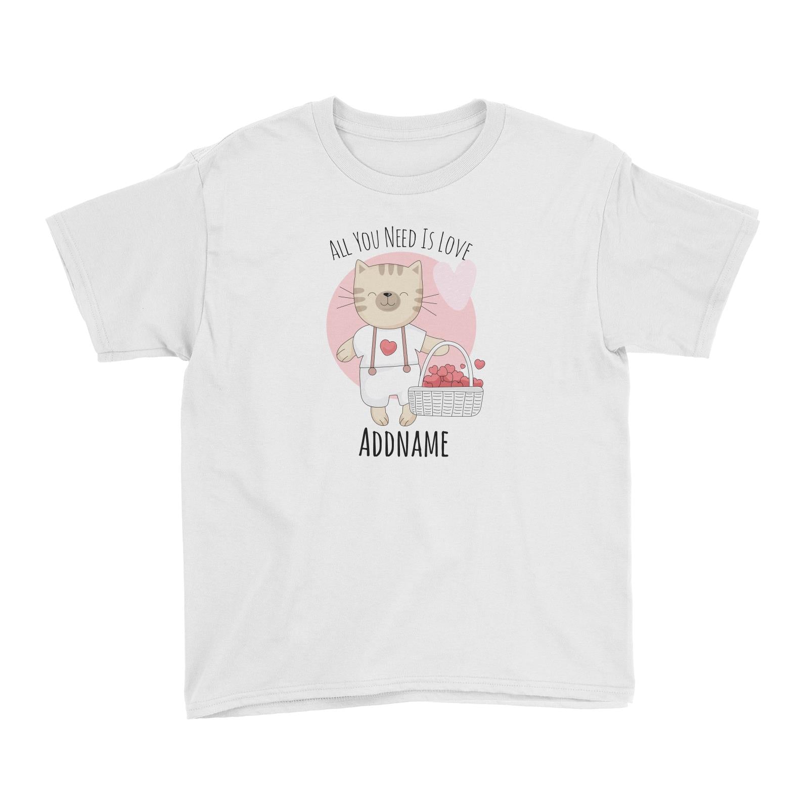 Sweet Animals Sketches Cat All You Need Is Love Addname Kid's T-Shirt
