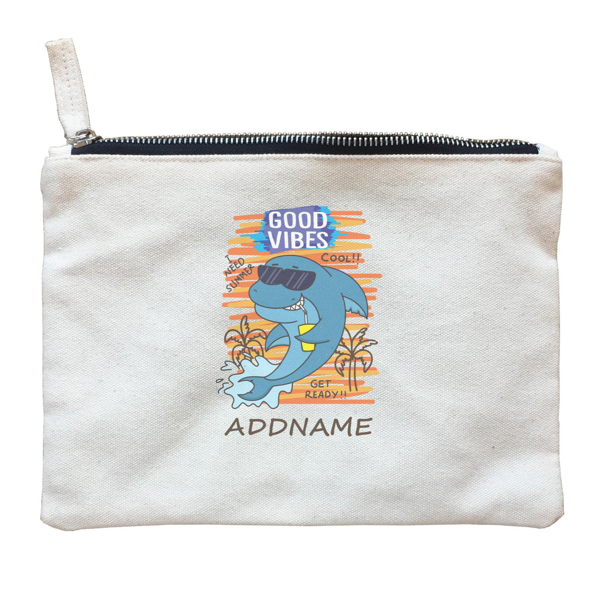 Cool Cute Sea Animals Good Vibes Addname Zipper Pouch