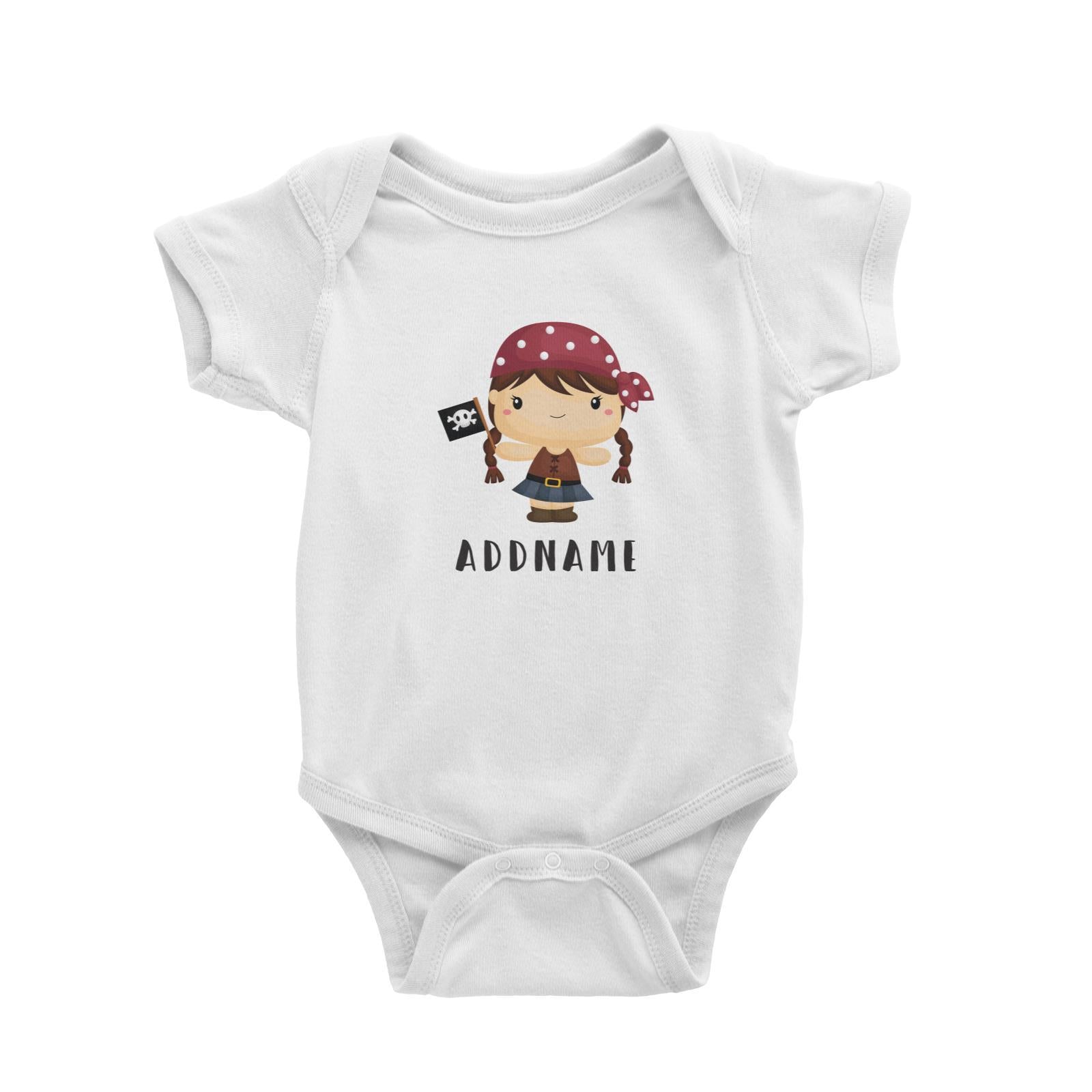 Birthday Pirate Girl Crew Holding Pirate Flag Addname Baby Romper
