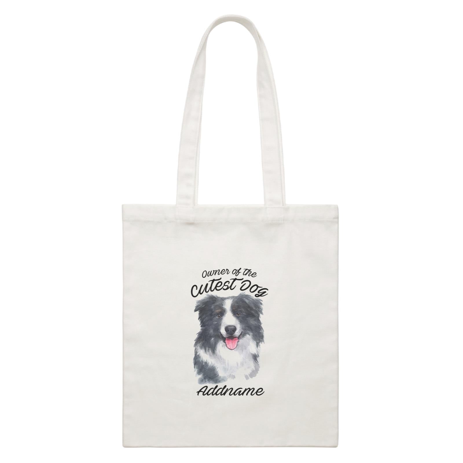 Watercolor Dog Owner Of The Cutest Dog Border Collie Addname White Canvas Bag