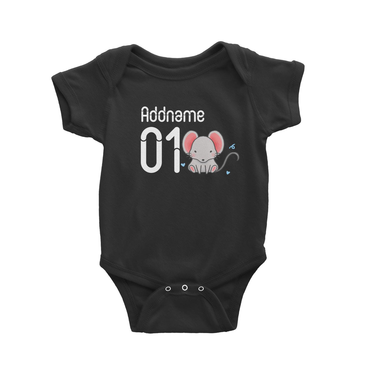 Name and Number Cute Hand Drawn Style Mouse Baby Romper