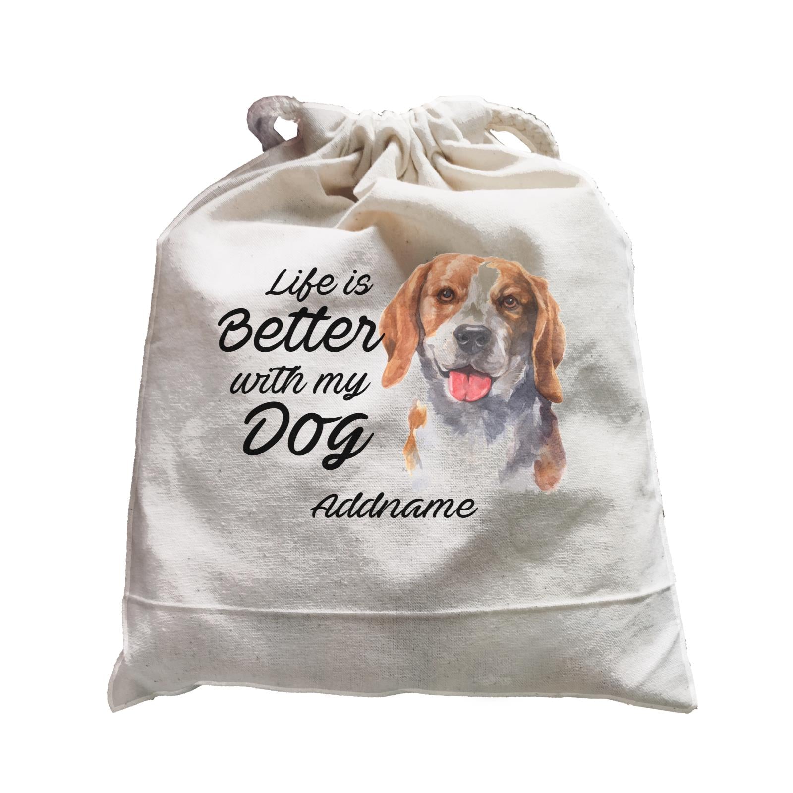 Watercolor Life is Better With My Dog Beagle Smile Addname Satchel