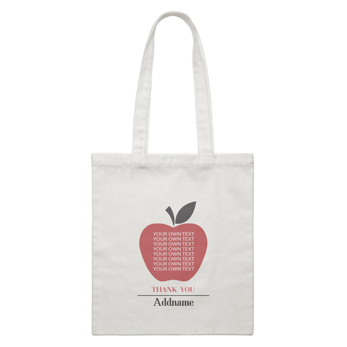 Teacher Addname Big Red Apple Thank You Addname &amp; Add Text White Canvas Bag