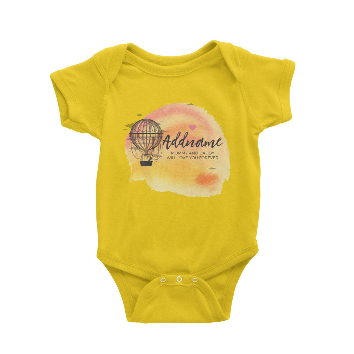 Hot Air Balloon Scribble with Watercolour Background Personalizable with Name and Text Baby Romper