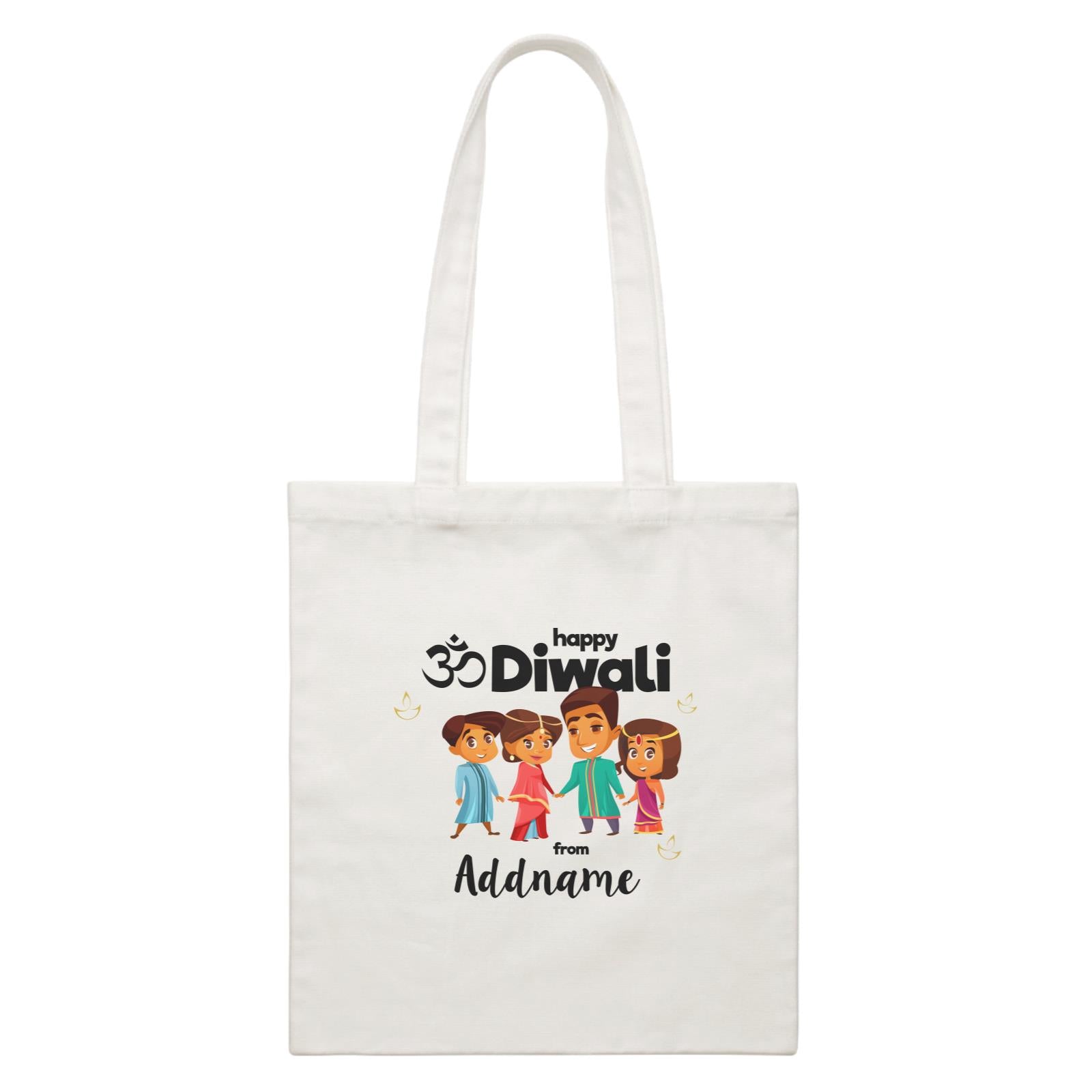 Cute Family Of Four OM Happy Diwali From Addname White Canvas Bag