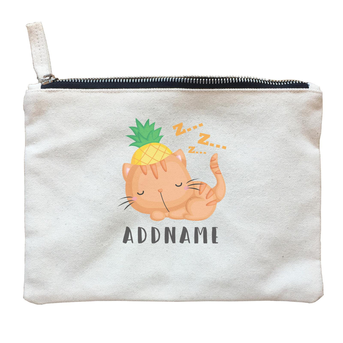 Birthday Hawaii Sleeping Cat Wearing Pineapple Hat Addname Zipper Pouch