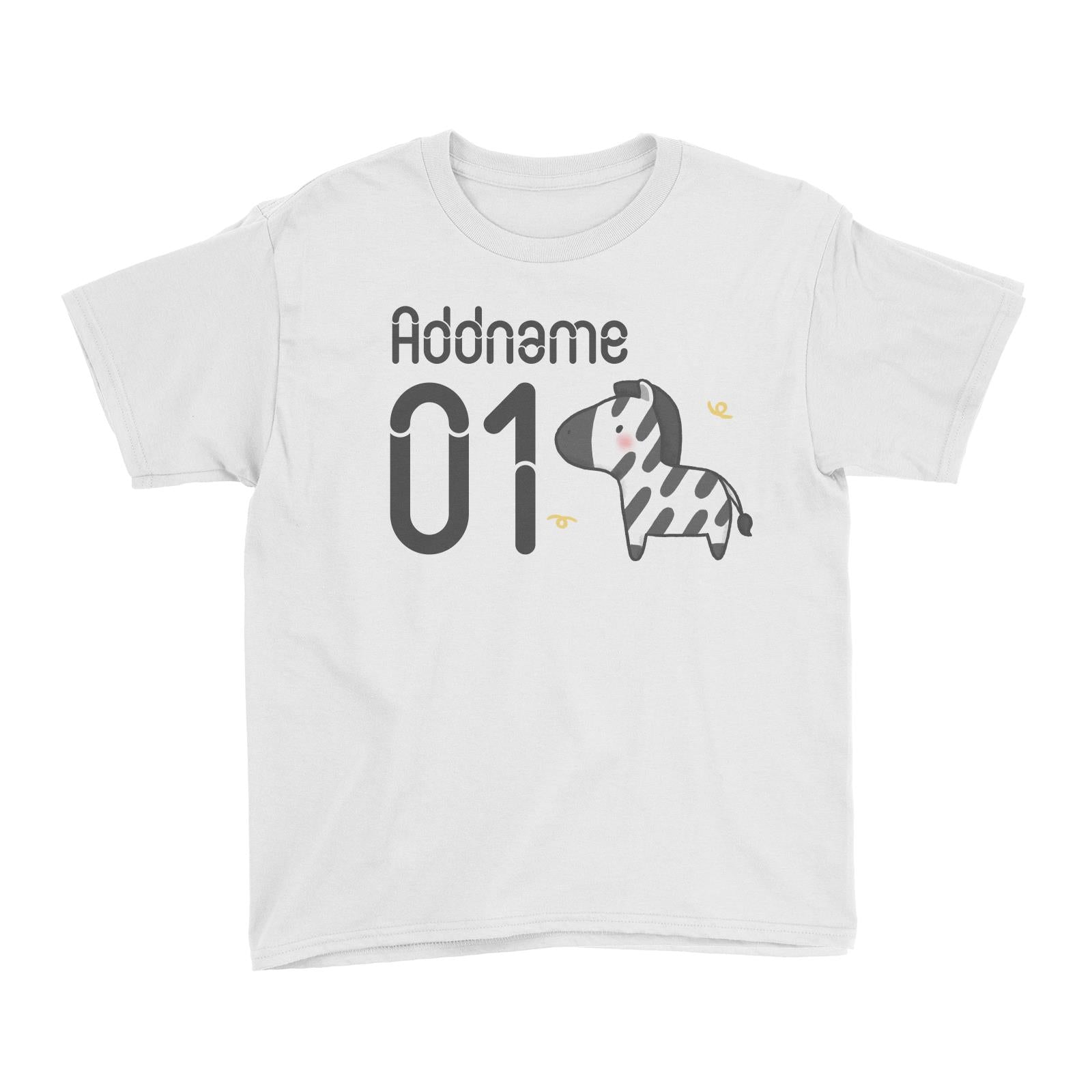 Name and Number Cute Hand Drawn Style Zebra Kid's T-Shirt (FLASH DEAL)