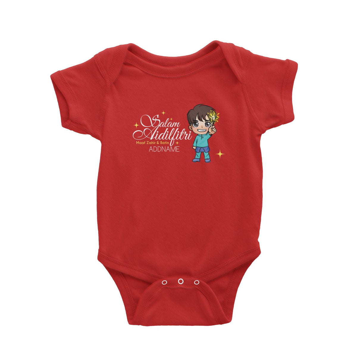 Raya Chibi Wishes Little Boy Addname Wishes Everyone Salam Aidilfitri Maaf Zahir &amp; Batin Baby Rompers