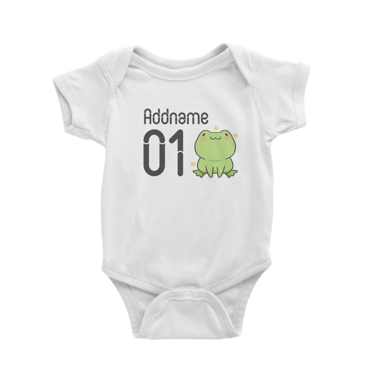 Name and Number Cute Hand Drawn Style Frog Baby Romper