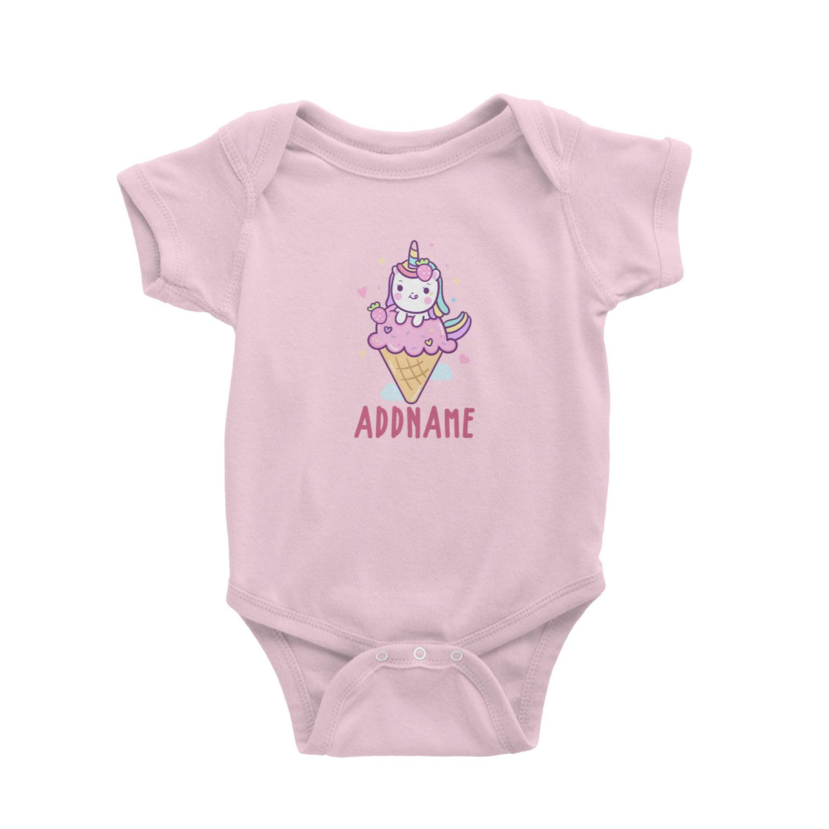 Unicorn And Princess Series Unicorn Hugging Ice Cream Addname Baby Romper