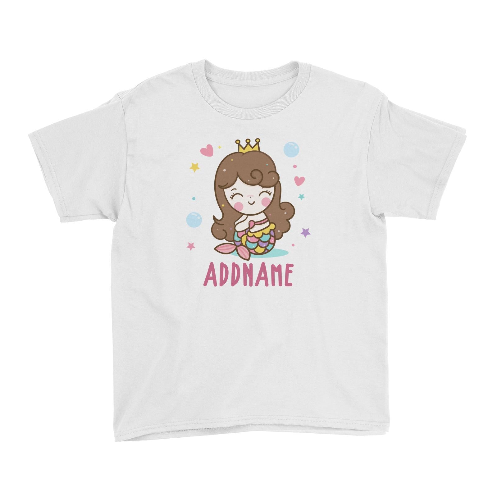 Unicorn And Princess Series Cute Happy Sitting Mermaid Girl Addname Kid's T-Shirt