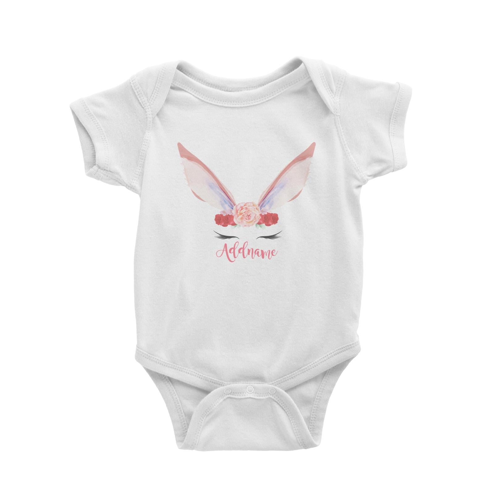 Pink and Red Roses Garland Bunny Face Addname Baby Romper