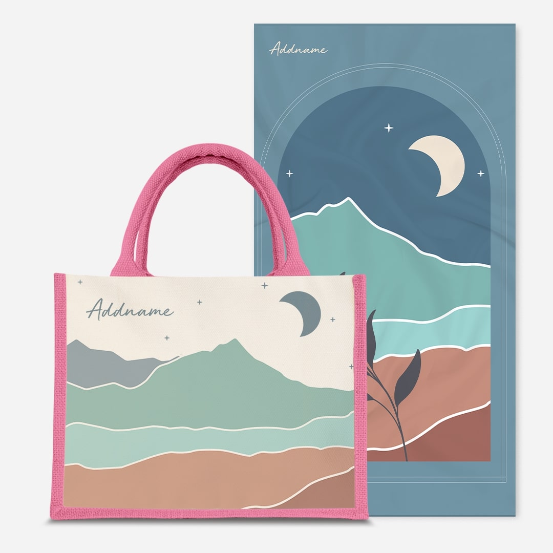 Kaira Series Prayer Mat with Half Lining Small Jute Bag-Azraq