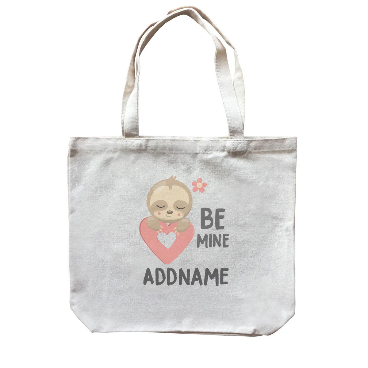 Cute Sloth Be Mine with Heart Addname Canvas Bag