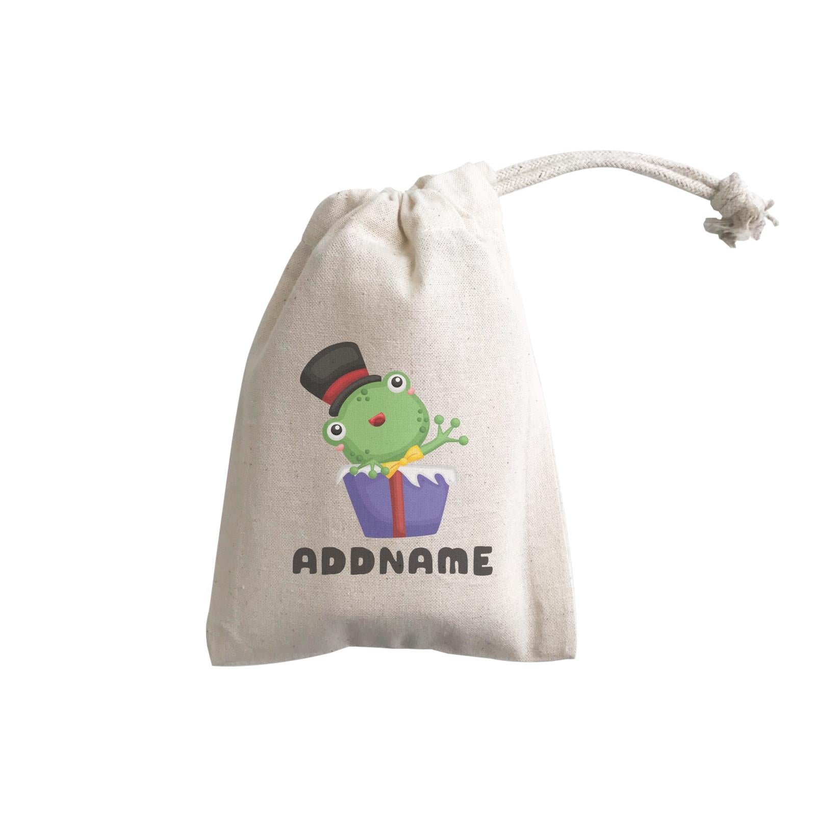 Birthday Frog Frog Wearing Hat Inside Present Box Addname GP Gift Pouch